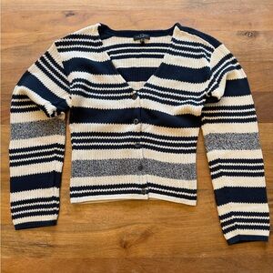 rag & bone Striped V-Neck Cropped Cardigan